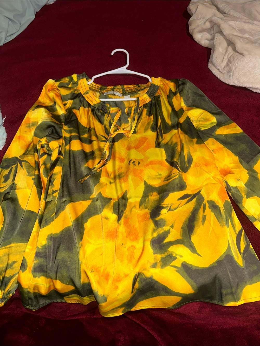 Sunny Leigh Yellow and Olive Floral Peasant Blouse